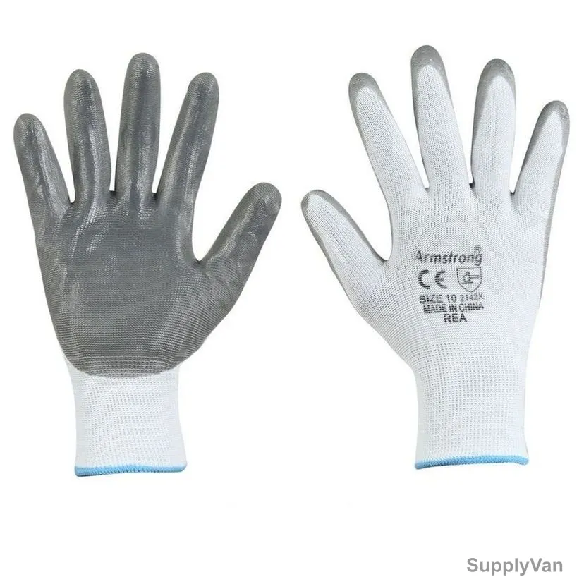 Armstrong Economy Nitrile Coated Gloves, REA, Size10, White/Grey, 8 Pcs/Pack