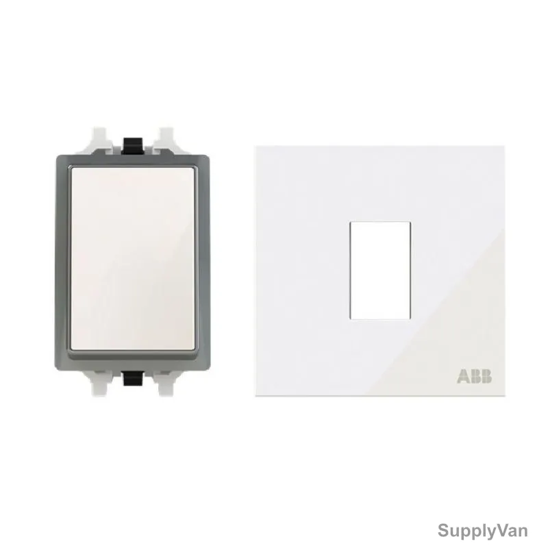 ABB Electrical Switch With Rocker Switch Frame, AMD11520-WG+AMD5120-WG, Millenium, 1 Gang, 2 Way, 20A, White Glass — image 1