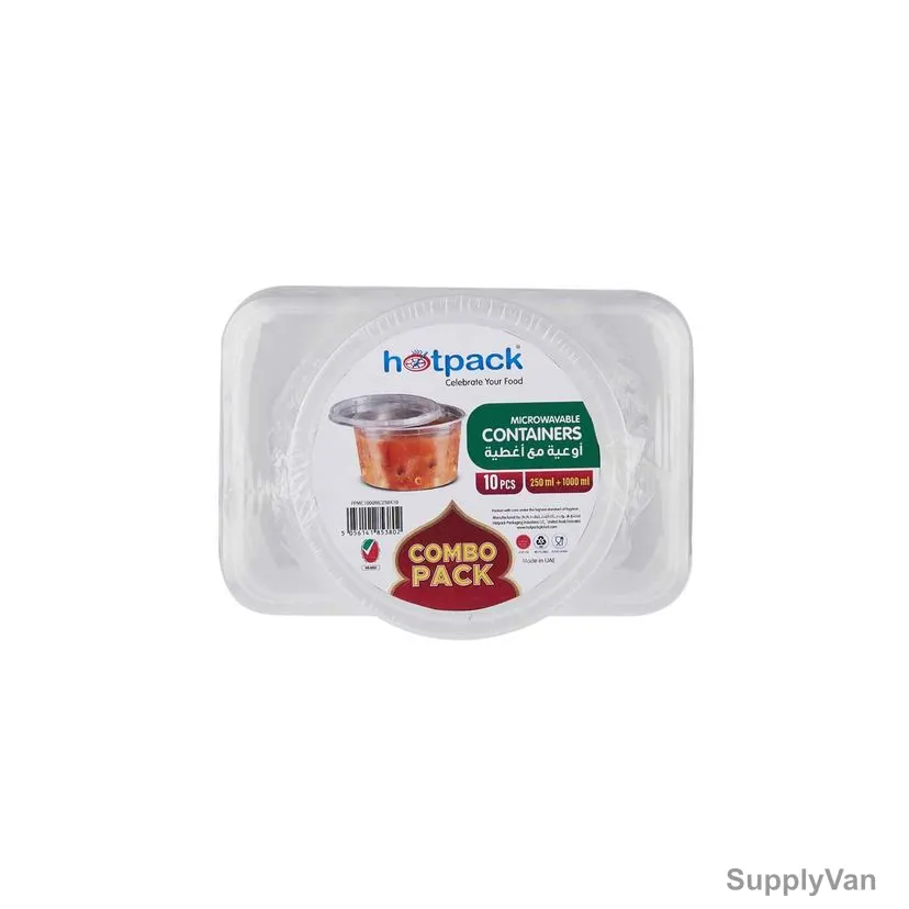 Hotpack Microwaveable Food Container With Lid, PPMC1000MC250X10, Polypropylene, Smoky White, 10 Pcs/Set