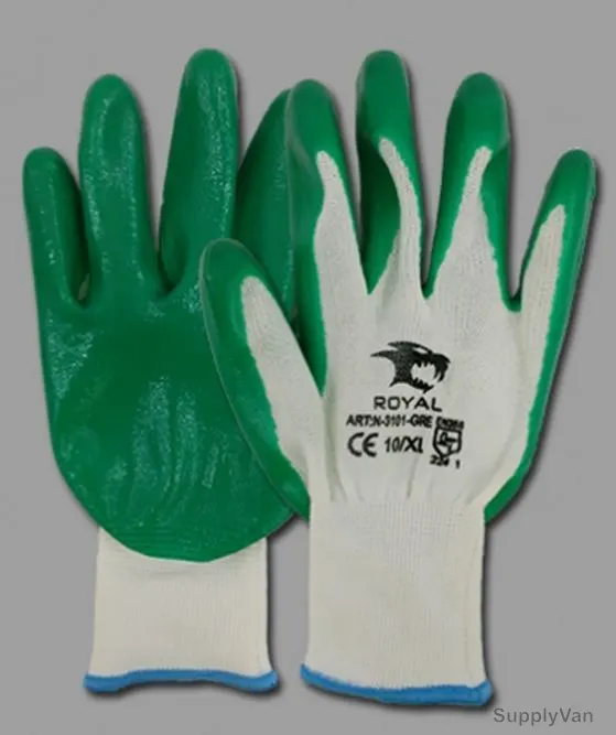 Royal Nylon/Splander Liner Nitrile Coated Safety Gloves, N3101-GREEN