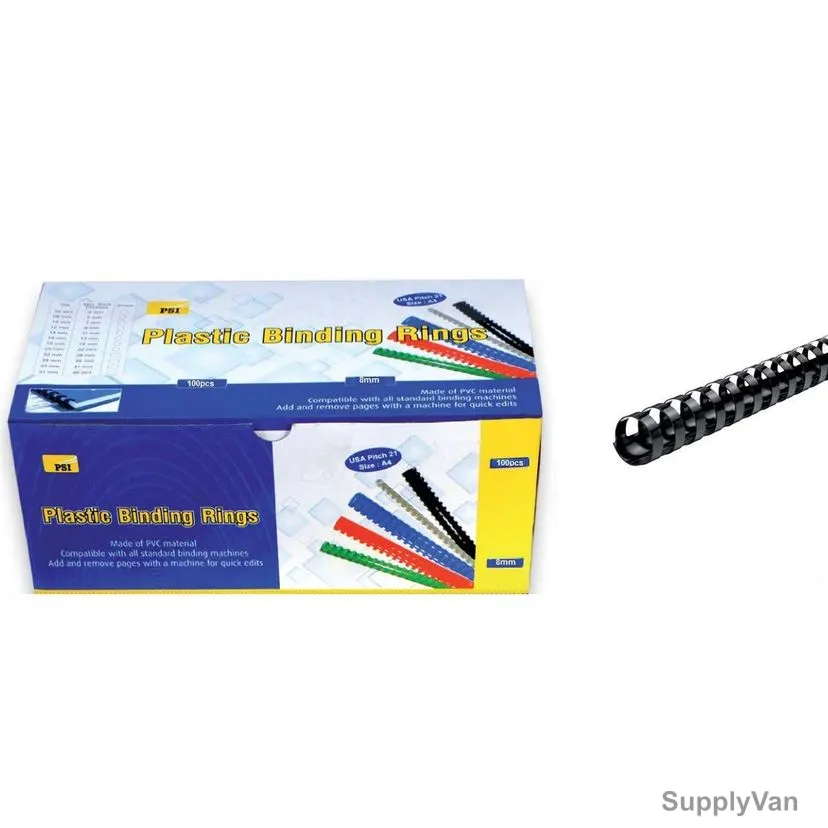 PSI Binding Ring, PSBR08BK, Plastic, 45 Sheets, 8mm, Black, 100 Pcs/Pack