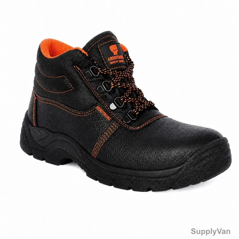 Armstrong Steel Toe High Ankle Safety Shoes, LMV, PU Leather, Size48, Black