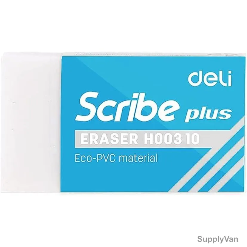 Deli Scribe Plus Eraser, EH00310, Eco-PVC, White, 45 Pcs/Pack