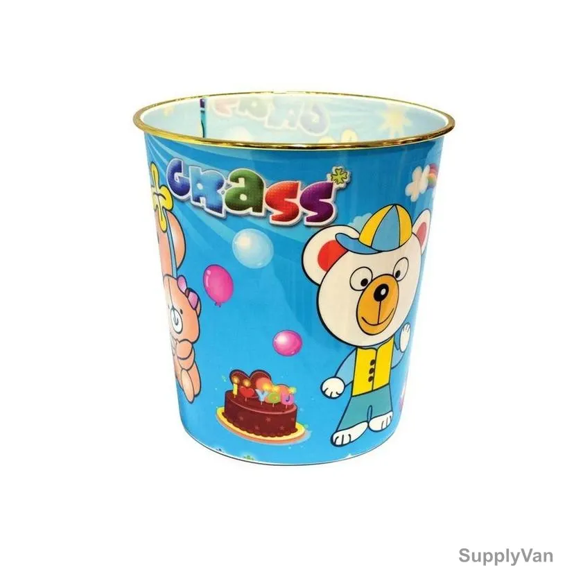 Akc Round Garbage Bin, GB06, Plastic, Cartoon Print, 10 Ltrs, Blue