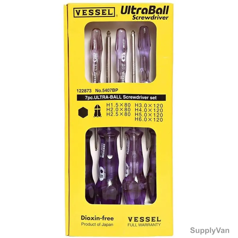 Vessel Ultra Ball Screwdriver Set, 5407BP, 7 Pcs/Set