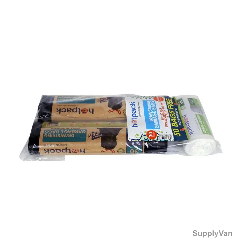 Hotpack Drawstring Garbage Bag With Dustbin Liners, OPDSB75103, 75 x 103CM, 2+1 Free — image 1