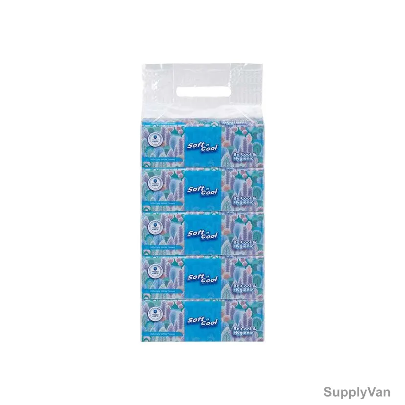 Hotpack Facial Tissue, SNCFT200NP5, Soft n Cool, 2 Ply, 200 Sheets, 5 Box/Carton — image 1