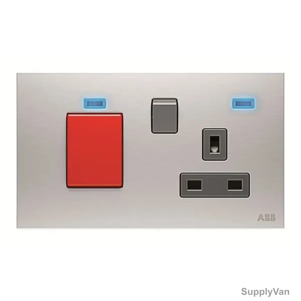 ABB Double Pole Switched Socket W/ Cooker Control Unit, AM118147-ST, Millenium, 1 Gang, 13A, Stainless Steel
