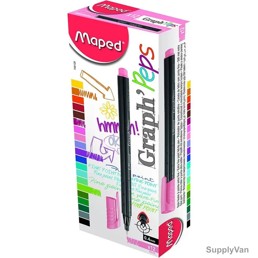 Maped Fineliner Pen, MD-749129, GraphPeps, 0.4MM Tip, Blush, 12 Pcs/Pack