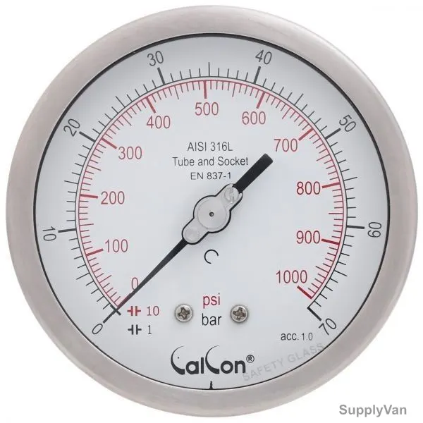 Calcon Pressure Gauge, CC18D, 100MM, 1/2 Inch, NPT, 0-70 Bar
