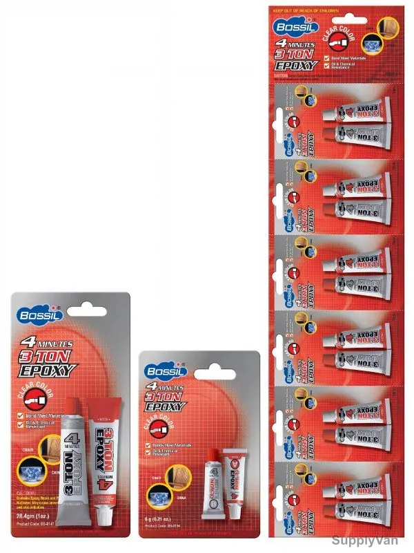 Bossil 3 Ton Epoxy, BS-8192, 6g x 6 Card, Clear