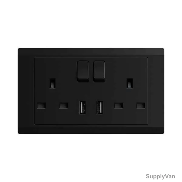 Abb Double Pole Switch Socket With USB, BL262-885, Inora, 2 Gang, 13A, Starry Black