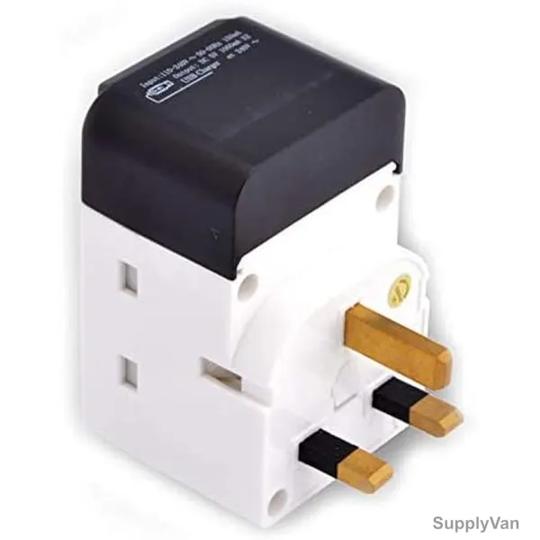 Terminator Electrical Socket With 2 USB Port, TMA-36U2A, 3 Way, 3250W, 13A, Black/White