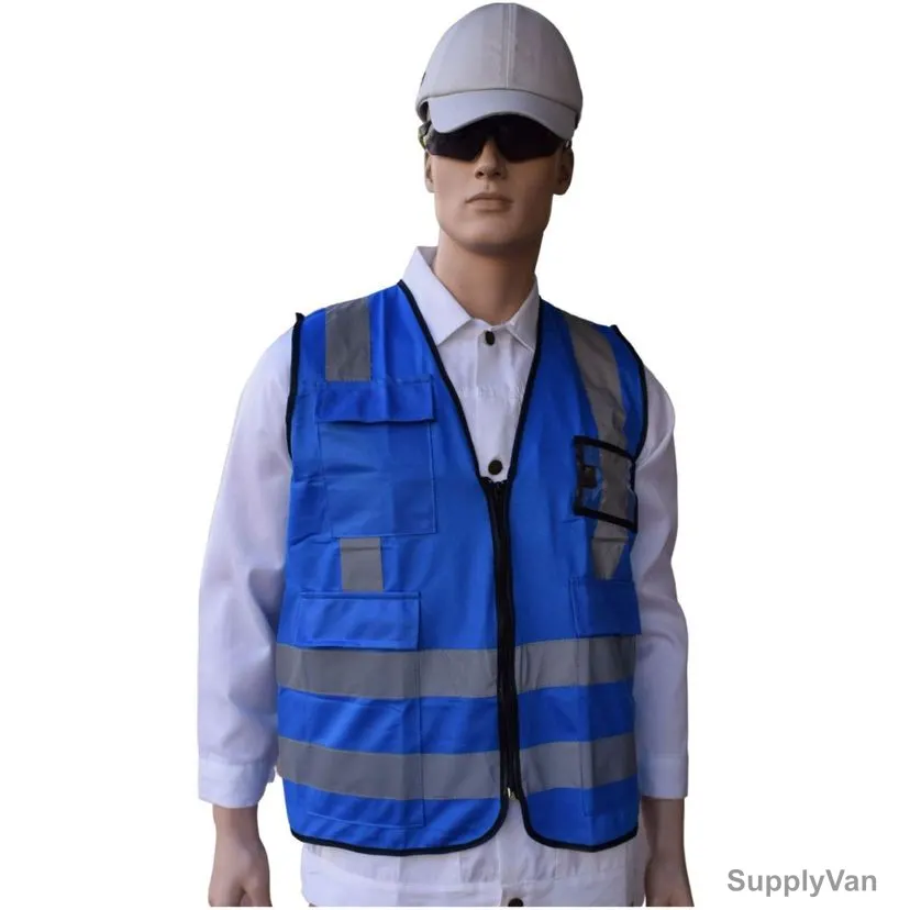 Empiral Bright ID 4 Pocket Reflective Vest With Zipper, E108084323, XL, Fluorescent Blue