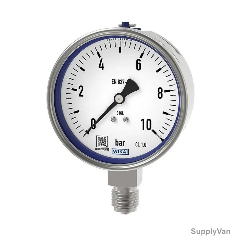 Wika Bourdon Tube Pressure Gauge, 232-50-100, Stainless Steel, 0 to 16 Bar — image 1