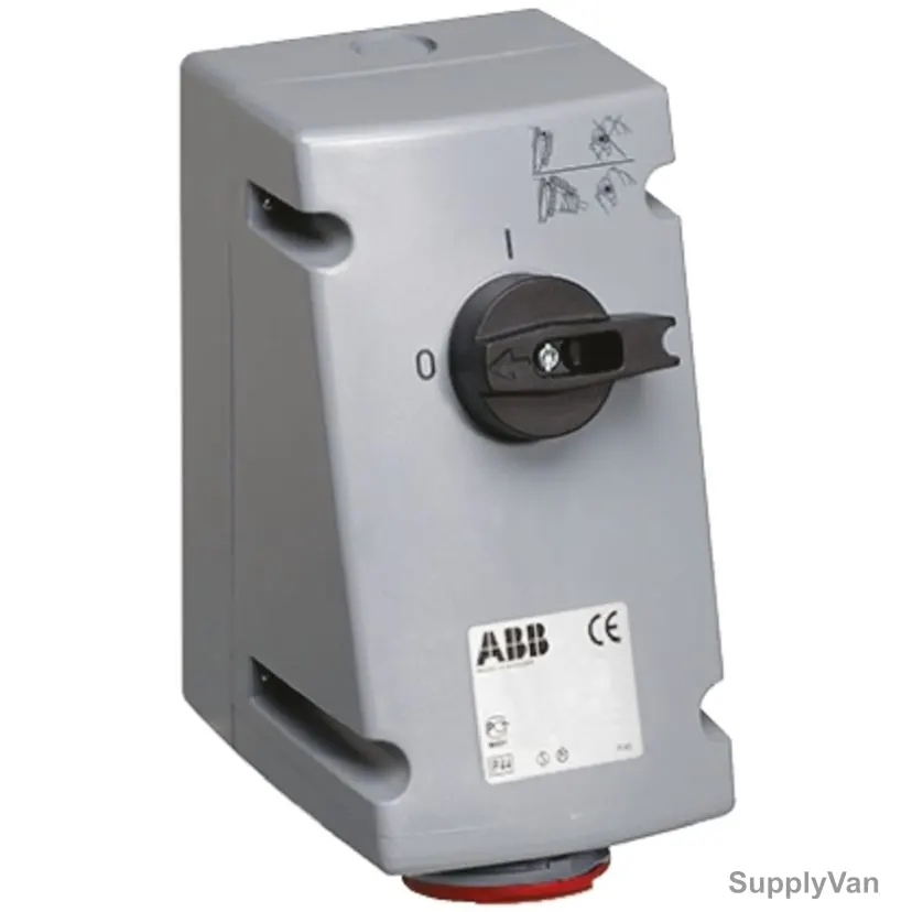 Abb Vertical Switched Interlocked Socket, 316MVS6, 380-415V, IP44, 16A, Red/Grey