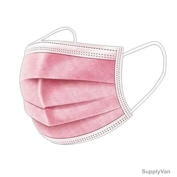 Disposable Face Mask, Non-Woven, 3 Layer, Pink/White, 50 Pcs/Pack — image 1
