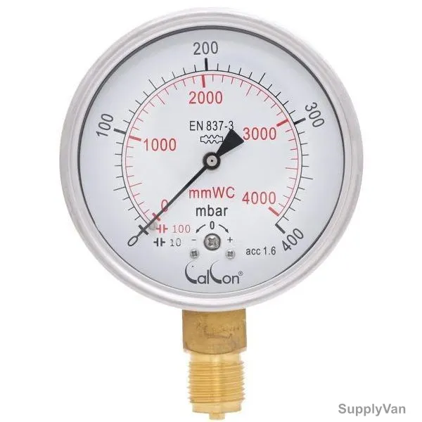 Calcon Capsule Pressure Gauge, CC98A, 100MM, 1/2 Inch, BSP, 0-400 Mbar
