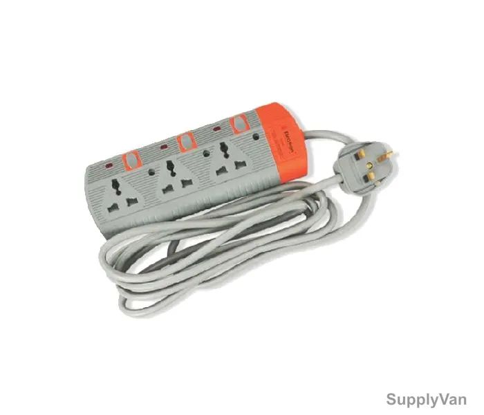 Electron Extension Socket, EL-3001, 3 Mtrs, 3 Way, Grey and Orange
