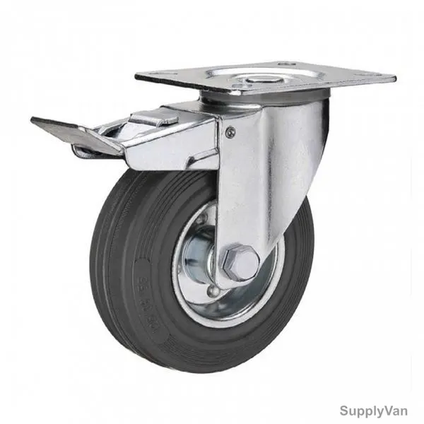 Liemke European Type Double Brake Caster, 18-11-6-13-2-12, Rubber, 100 x 30MM, 80 Kg — image 1