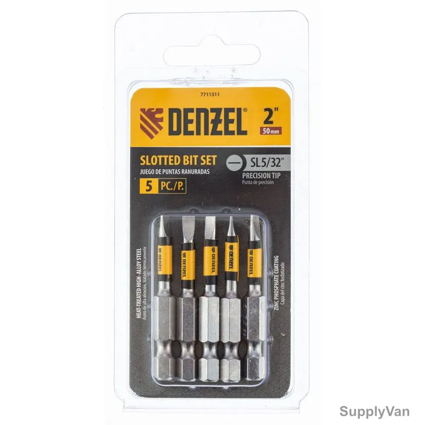 Denzel Slotted Screwdriver Bit, 7711311, SL5/32 x 2 Inch, 5 Pcs/Pack — image 1