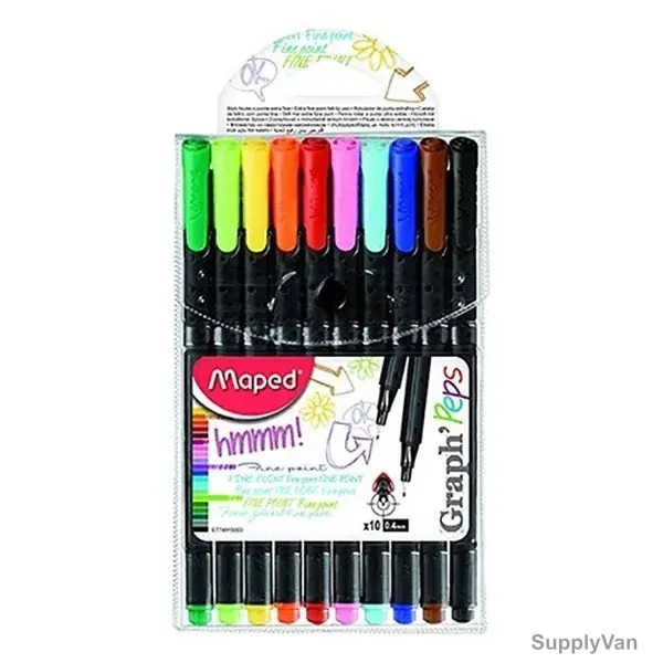 Maped Fineliner Pen, MD-749159, GraphPeps, 0.4MM Tip, Assorted Colors, 10 Pcs/Set