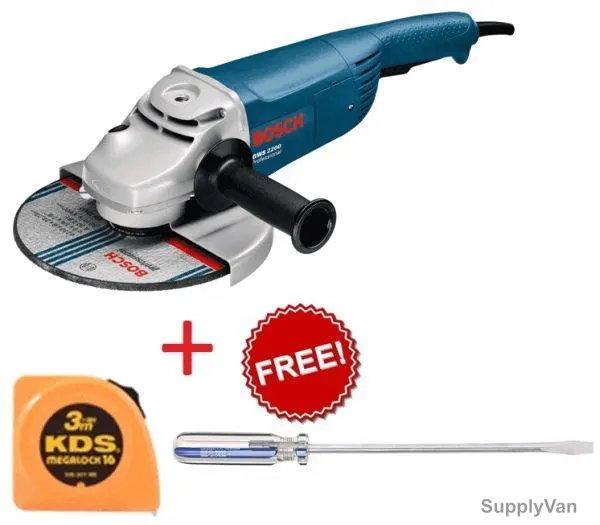 Bosch Angle Grinder GWS-2200-230 w/Free 3Mtrs Tape and Screwdriver