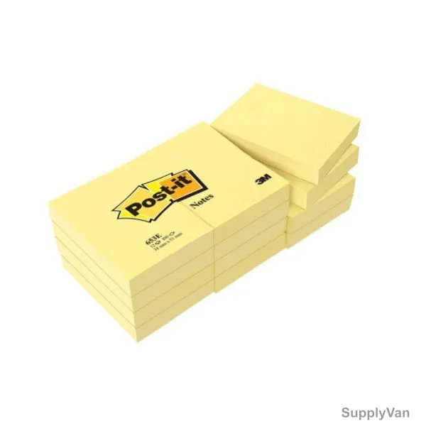 Post-It Sticky Note, 653, 100 Sheets, 1.5 Inch Width x 2 Inch Length, Yellow, 12 Pads/Pack