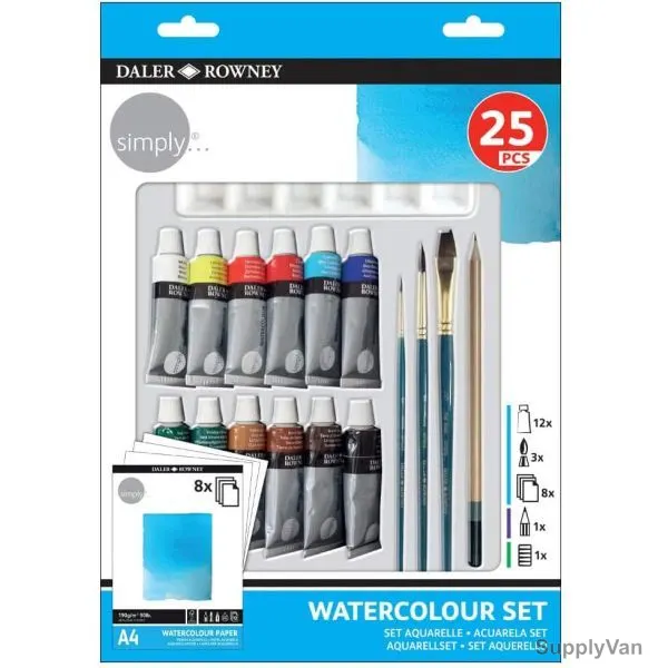 Daler Rowney Simply Watercolor Set, 134500410, 25 Pcs/Set