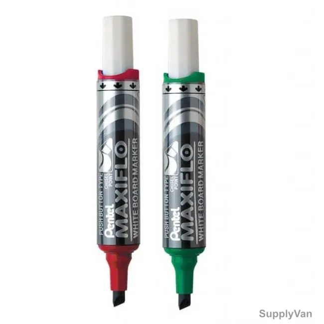 Pentel White Board Marker, PE-MWL6-02BD, Maxiflo, 2.0-5.7MM, Red/Green, 2 Pcs/Set