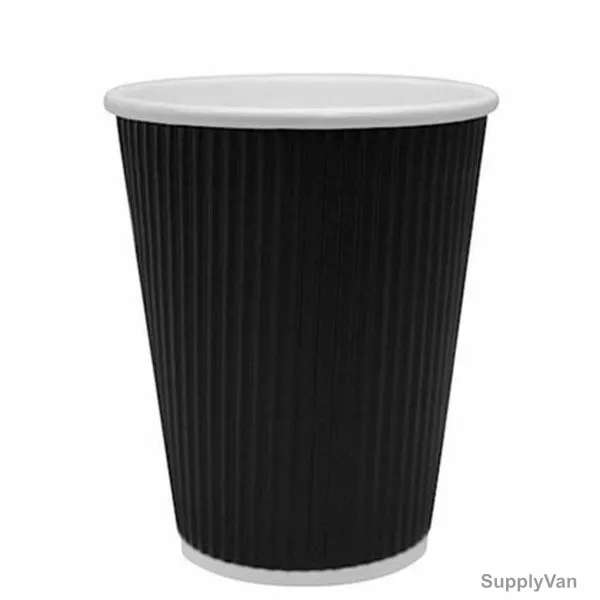 Disposable Paper Ripple Cup Without Lid, 8 Oz, Black, 500 Pcs/Pack