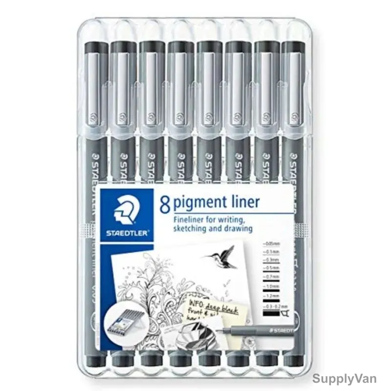 Staedtler Pigment Liner Set, ST-308-SB8, 0.05-2.0MM Tip, Assorted Colors, 8 Pcs/Set