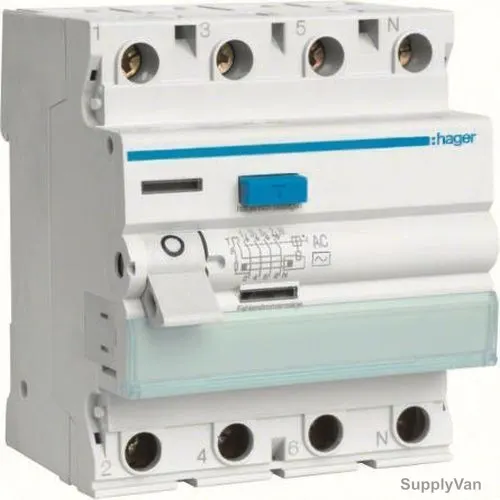 Hager Residual Current Circuit Breaker, CEC441J, 4P, 100mA, 40A