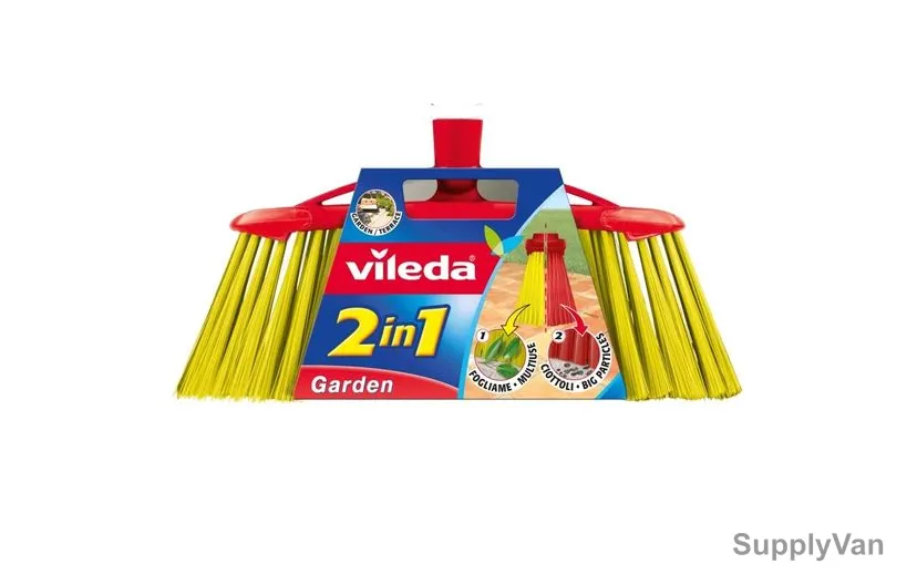Vileda 2 in 1 Outdoor Floor Broom With Stick, VLFC116084A, PET, Yellow and Red
