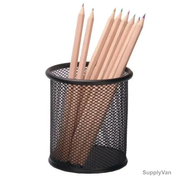 Wire Mesh Round Pen Holder, 9CM Length x 9.8CM Height, Black