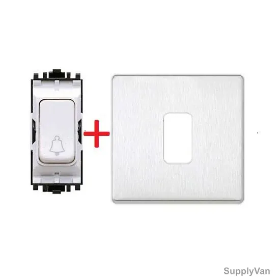 Mk Single Pole Bell Mark Grid Switch With 1 Module Frontplate, K4885BB+K24331BSS, 1 gang, 10A, Brushed Stainless Steel, 2 Pcs/Set
