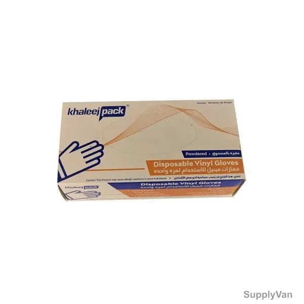 Khaleej Pack Disposable Vinyl Gloves, VG-PS, Powdered, Small, White, 100 Pcs/Pack