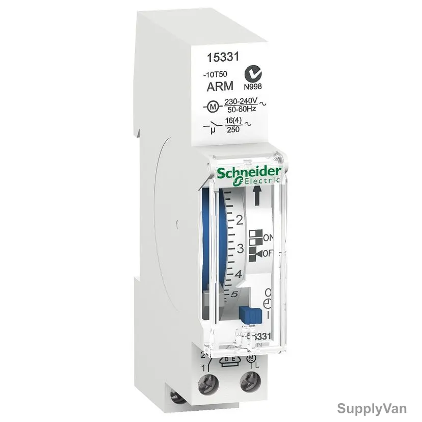 Schneider Electric Mechanical Time Switch, 15331, Acti9, 230-240VAC, 16A, 100 Hrs Memory Backup