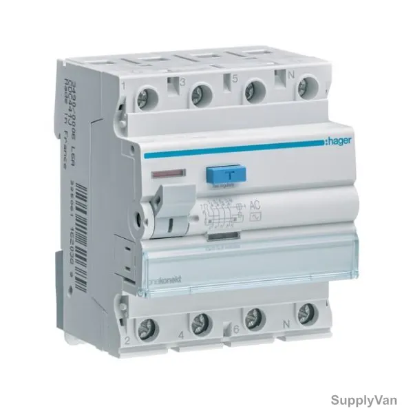 Hager Residual Current Circuit Breaker, CEC441J, 2P, 100 mA, 40A