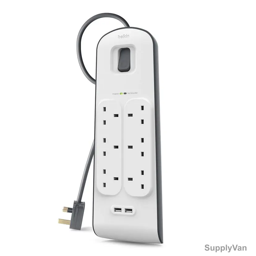 Belkin Surge Protection Strip, BSV604AF2M, 2 Mtrs, 2.4A, White/Grey
