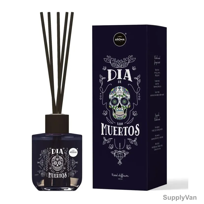 Aroma Home Dia De Los Muertos Reed Diffuser, Oud, 100ML, Black