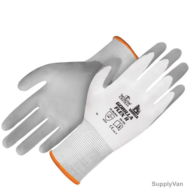 Empiral Nitrile Palm Coated Gloves, Gorilla Flex II, Microfoam, M, White/Grey