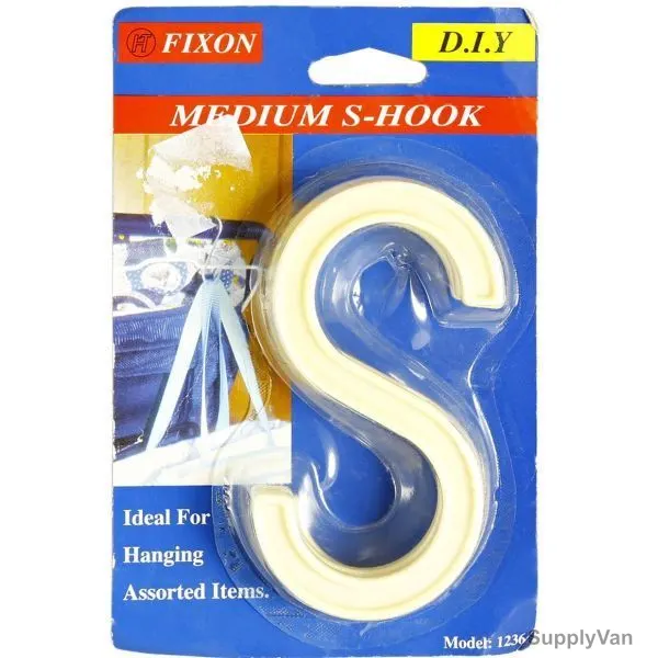 Fixon Medium Plastic S-hook, 1236, 4 Inch, PK3
