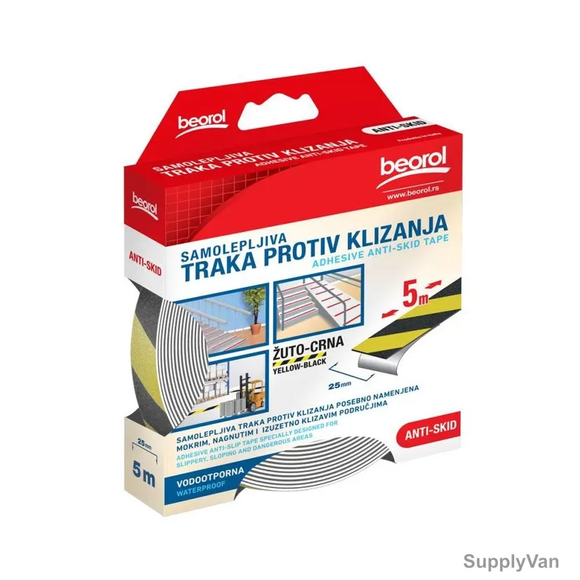 Beorol Adhesive Anti-Skid Tape, GT5YB, Yellow and Black, GT5YB, 5 Mtrs