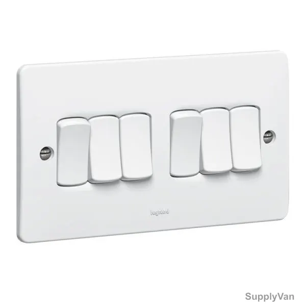 Legrand Single Pole Switch, 730006, Synergy, 6 Gang, 2 Way, 10A, 250V