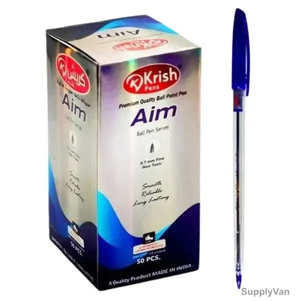 Krish Aim Premium Quality Ball Pen, 0.7MM Tip Size, Blue, 50 Pcs/Pack