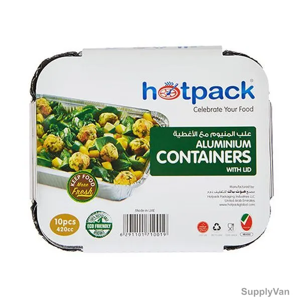 Hotpack Disposable Aluminium Container With Lid, HSM8342, Rectangular, 420CC, Silver, 10 Pcs/Pack