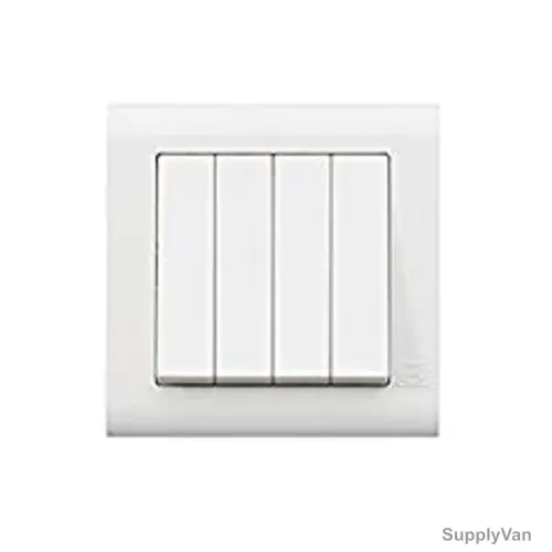 Mk Single Pole Wide Rocker Switch, MV4790W1WHI, Essential, Polycarbonate, 4 Gang, 1 Way, 20AX, White