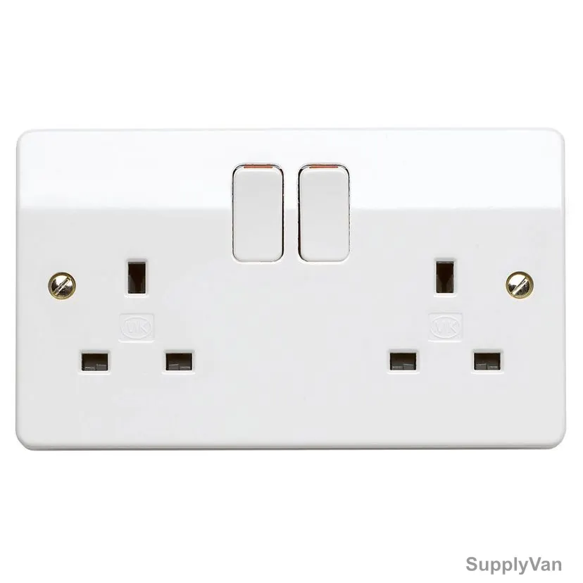 Mk Dual Pole Switch Socket, K2747WHI, Logic Plus, Thermoset Plastic, IP2X, 2 Gang, 13A, White