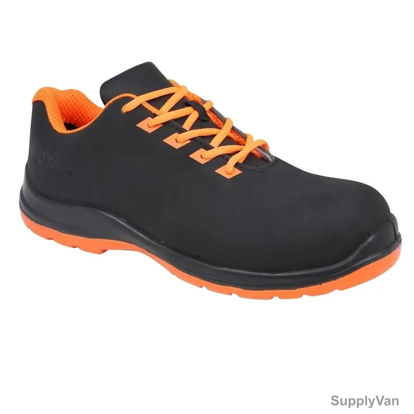 Vaultex Low Ankle Steel Toe Safety Shoes, UGR, Leather, Size38, Black/Neon Orange